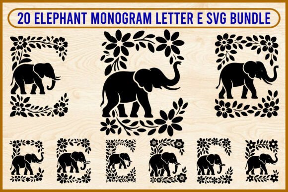 20 Elephant Monogram Letter E SVG Bundle: Elevating Personalized Crafts with Elegance