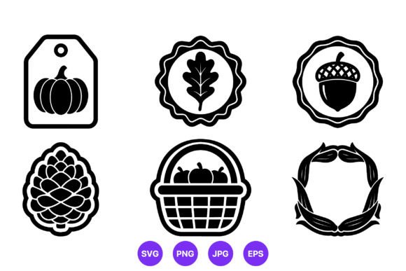 Autumn Icons Vector Set Black White