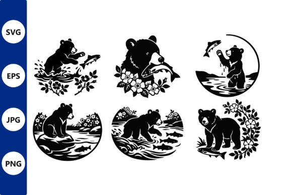 Bear Silhouette Collage Bears Fishing