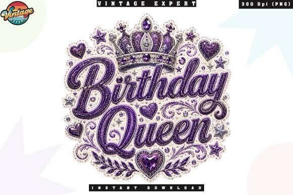 Birthday Queen Crown Glitter PNG: Royal Design