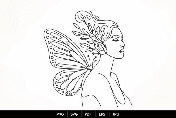 Butterfly Fairy Woman Line Art SVG