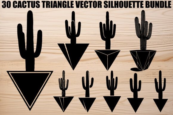 Cactus Triangle Silhouette Bundle: Merging Desert Charm with Geometric Precision