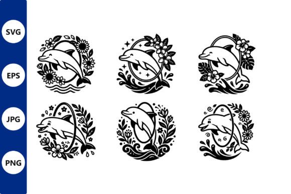 Dolphin Floral Circle Vector Design