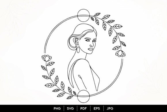 Elegant Woman Portrait Floral Frame Line Art Evaluation