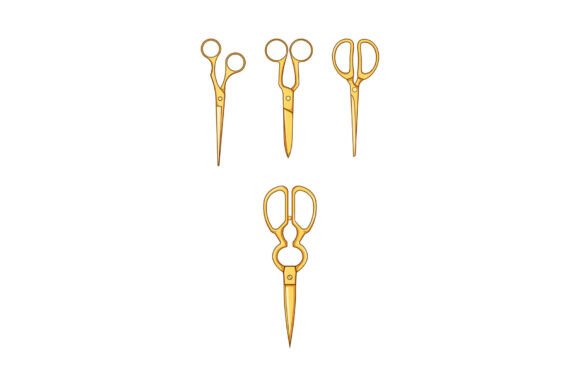 Evaluating the Golden Vintage Scissors Set on White Background for Crafting and Tailoring