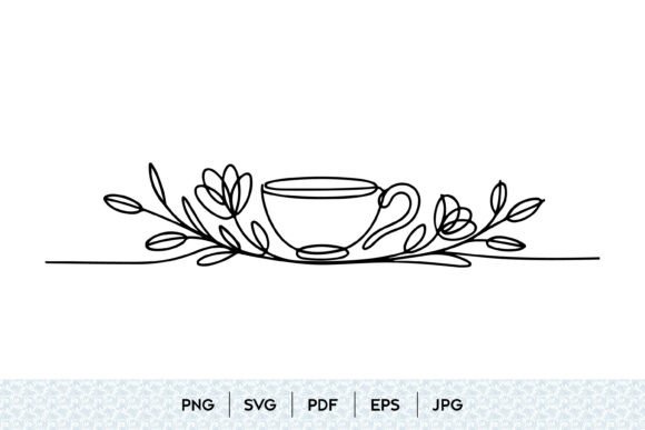 Floral Tea Cup One Line Art Border: Elevating Design with Continuous Lines