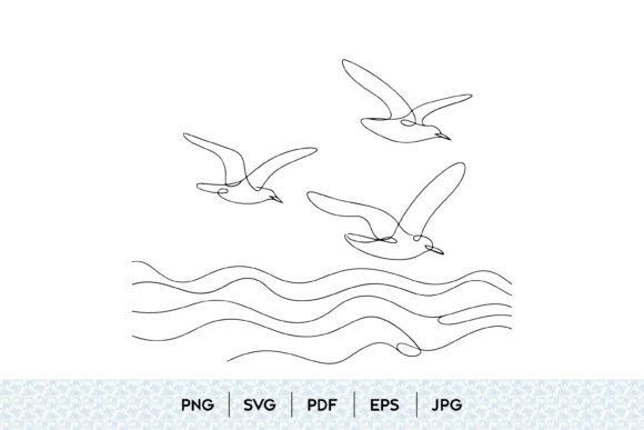 Flying Seagulls Ocean Line Art SVG Guide
