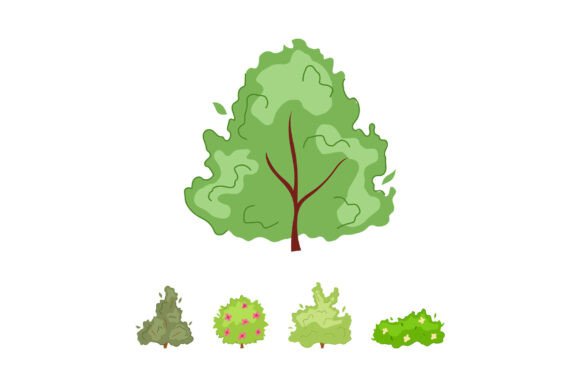 Garden Planting Trees and Shrubs Illustr