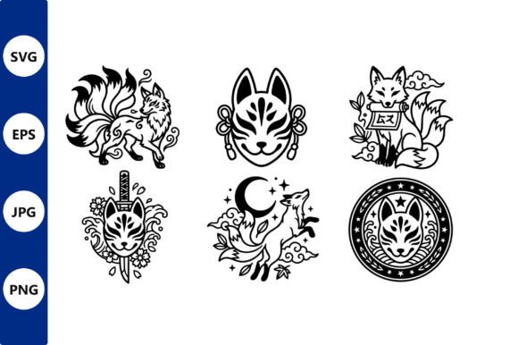 Kanji Fox Masks in Black and White: Design Guide