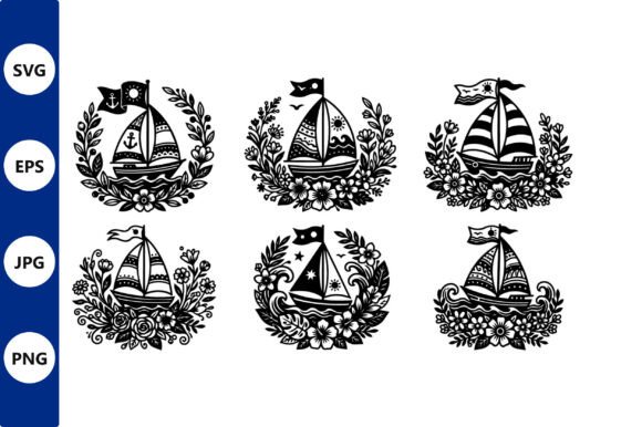 Ornate Sailboat Silhouettes with Floral: Elevating Nautical Design for Modern Creators