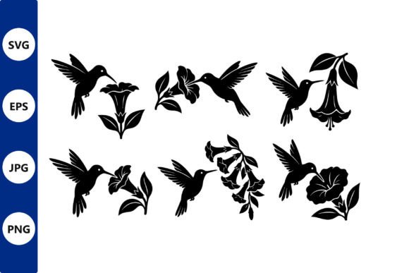 Silhouette Hummingbirds and Flowers Design Assets