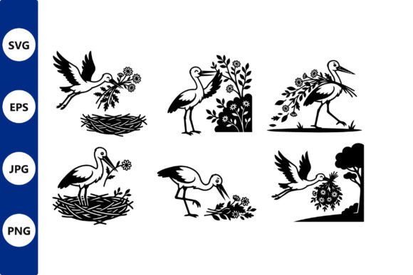 Stork Line Art in Flight and Nest: A Practical Design Asset Review