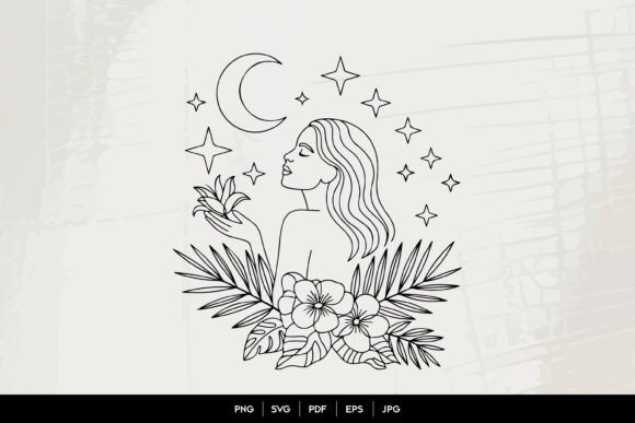 The Ethereal Allure of Celestial Woman Floral Line Art in Modern Design