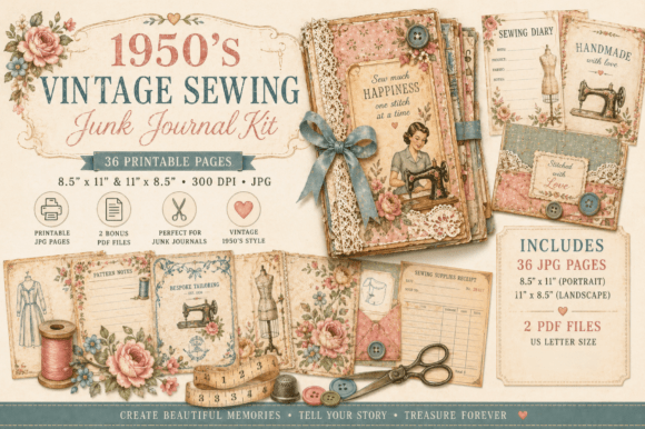 Vintage Sewing Junk Journal Kit: Crafting Nostalgia and Organization