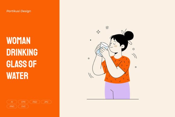 Woman Drinking Glass of Water Illustration Guide